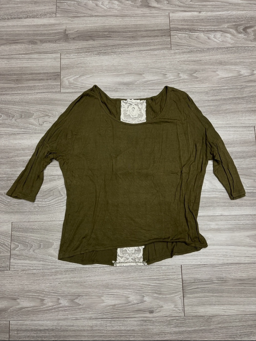 tea n rose Olive Green Scoop Neck Tunic with Lace Insets